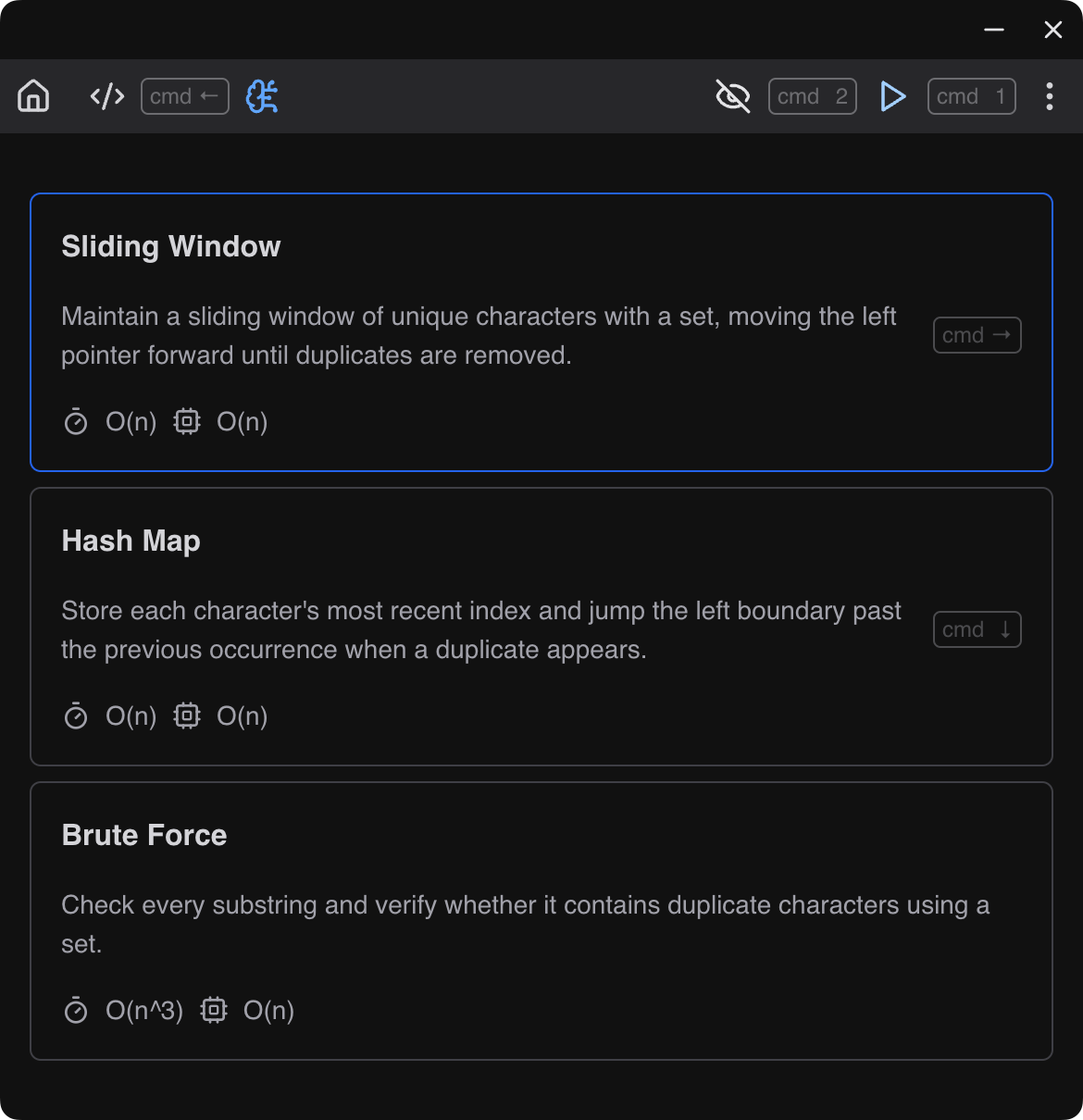 Pattern selection screen with multiple patterns and one option selected