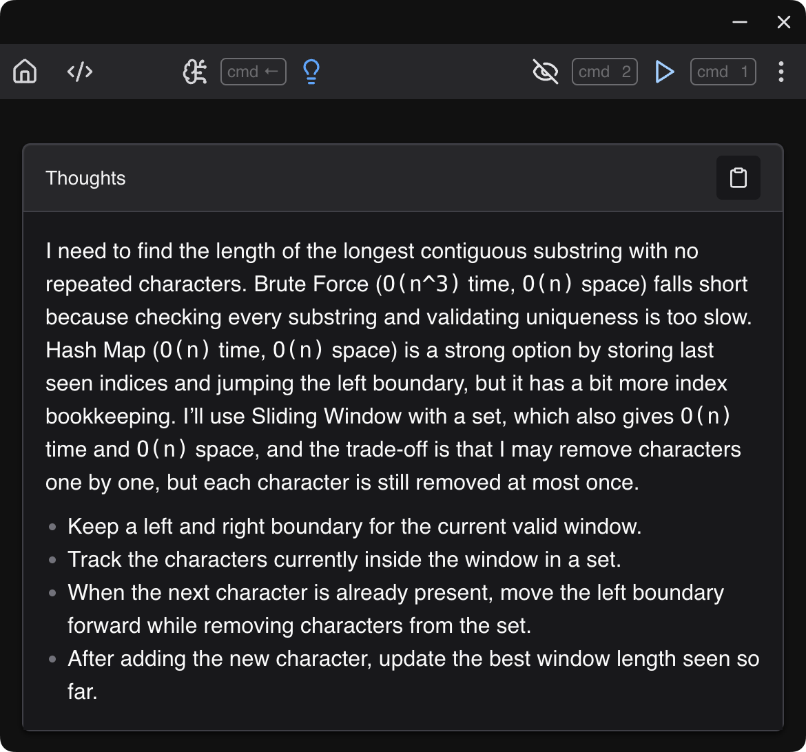 Thoughts generated by CodingInterviewAI